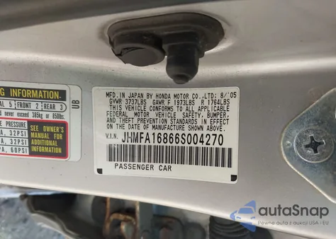 2006 Honda Civic Ex from USA, damaged, VIN JHMFA16866S004270